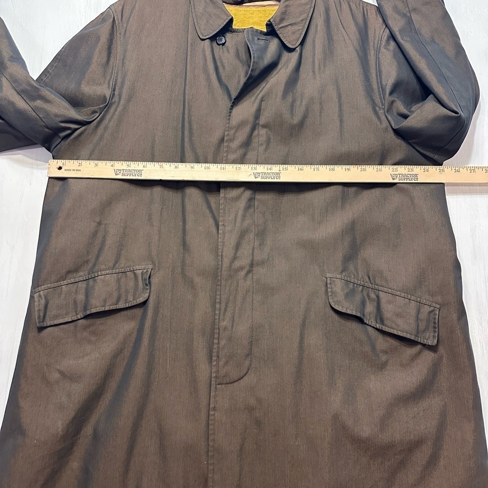 1960s 70s Vintage Larini Men’s 44L Brown Raincoat Overcoat Cravenette Lined - Picture 4 of 12